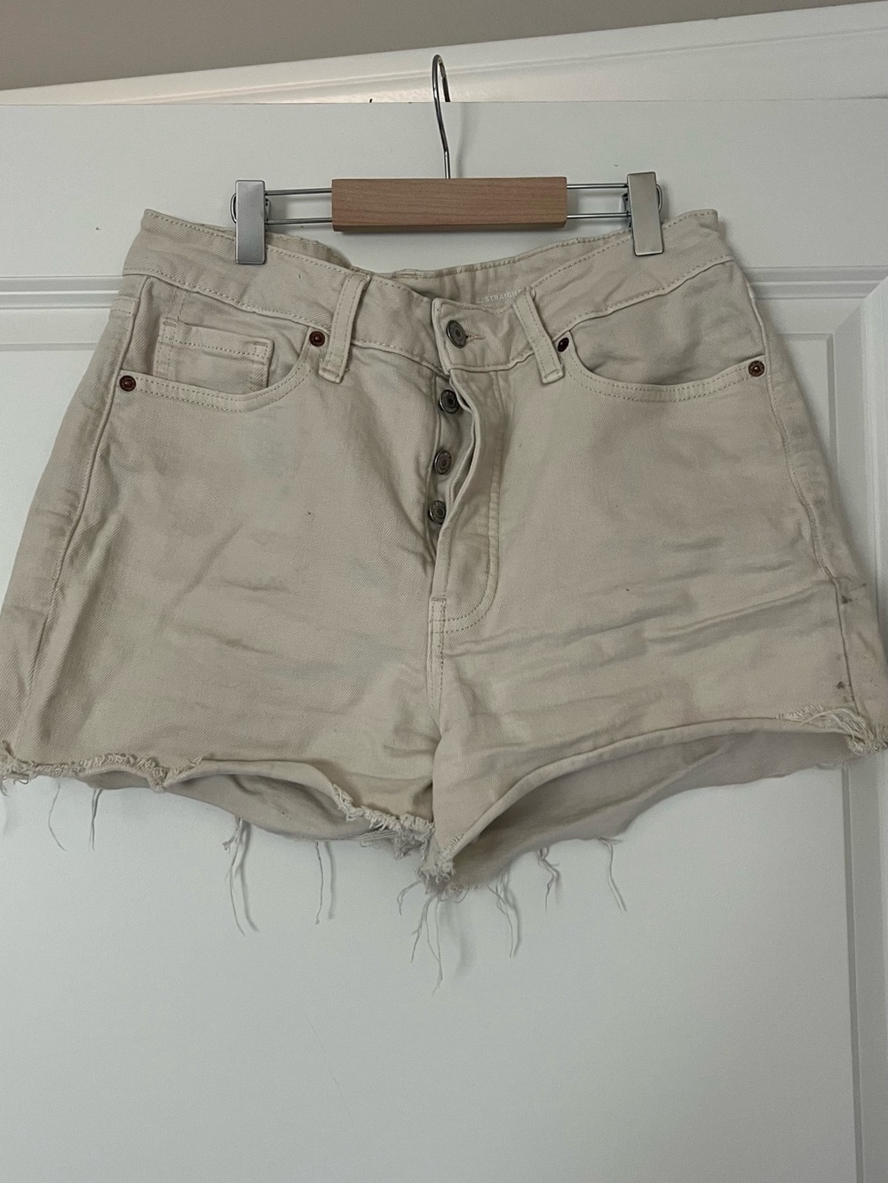 Old Navy Cream High-Rise Button-Fly Denim Shorts